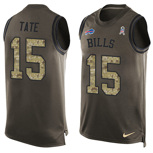 Men's Limited Brandon Tate Nike Jersey Green - #15 Salute to Service Tank Top NFL Buffalo Bills